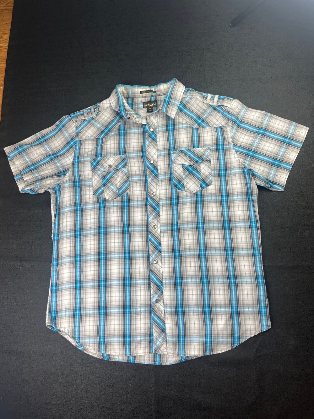 Helix Athletic Fit XL Blue Gray Plaid Pearl Snap Western Shirt